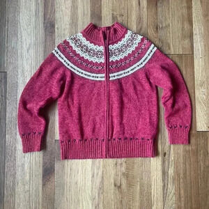 Vintage Tiara Fair Isle Zip Front Cardigan Sweater Sz S Christmas Holiday Winter